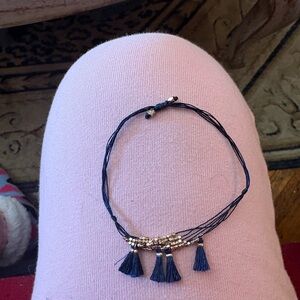 Navy and Gold Tassel string with beads Bracelet handmade